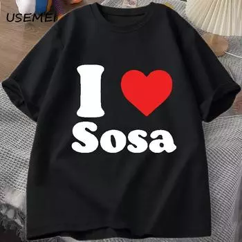 Футболка I LOVE SOSA, футболка Chief Keef, футболка с рисунком Rapper I Heart Rap, повседневные хлопковые футболки с короткими рукавами в стиле хип-хоп, мужская одежда S чёрный