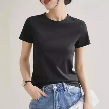 Футболка Ice-Feel Slim Fit Cotton с круглым вырезом, однотонная, с коротким рукавом, женская, коллекция весна/лето 2025 г.