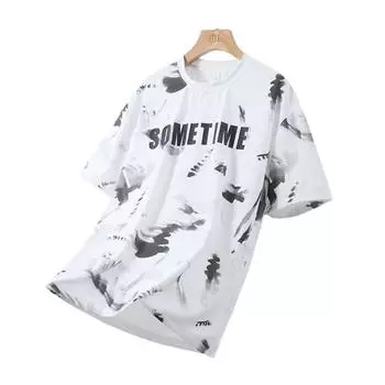 Футболка Ice Silk для мужчин, летняя, с коротким рукавом, с тонкими буквами и круглым вырезом, классный и свободный топ XXXXL