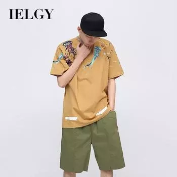 Футболка IELGY, свободная повседневная универсальная рубашка с круглым вырезом и принтом граффити, с короткими рукавами, всплеск чернил, японский язык S белый