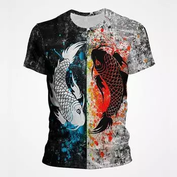 Футболка «Инь и Ян с рыбой», мужская летняя футболка с 3D принтом, винтажная уличная одежда, модные топы с короткими рукавами, футболка S