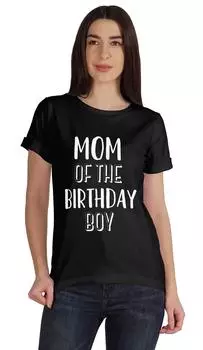 Футболка Inkmeso Scoop-Neck Mom Of The Birthday Boy с графическим принтом L чёрный