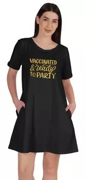 Футболка Inkmeso Vaccinated & Ready To Party Повседневная туника с круглым вырезом и 3XL чёрный