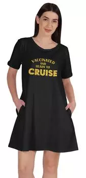 Футболка Inkmeso Vacinated And Ready to Cruise Повседневная туника с круглым вырезом и 3XL темно-синий