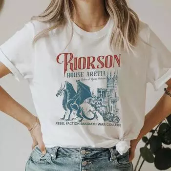 Футболка Iron Flame Riorson House Xaden Riorson House с коротким рукавом, фиолетовая, серебряная, одна, Basgiath War College Tee S белый