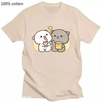 Футболка из 100% хлопка Kawaii Mochi Peach Cat Clothing Bubble Tea Graphic Tshirts Casual Summer Short Sleeve Tee S белый