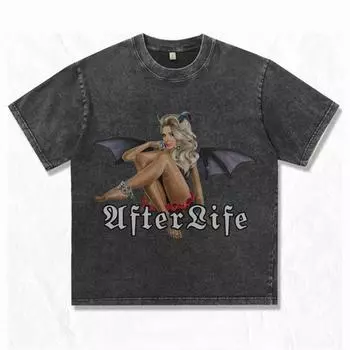 Футболка из 100% хлопка кислотной стирки плотностью 220 г/м2, мужская или женская, уличная, винтажная, летняя, с принтом S чёрный