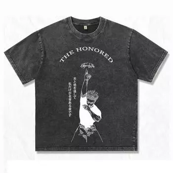 Футболка из 100% хлопка кислотной стирки плотностью 220 г/м2, мужская или женская, уличная, винтажная, летняя, с принтом S чёрный