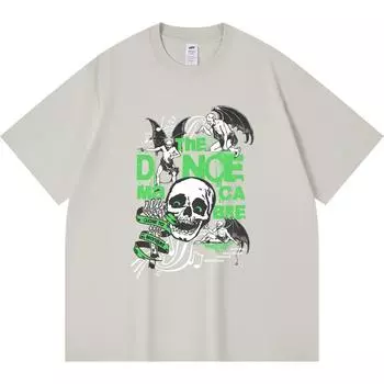 Футболка из 100% хлопка плотностью 230 г/м2 с принтом «The Dance Macabre Devil» Футболки с забавным принтом в стиле Харадзюку из чесаного хлопка XS абрикосовый