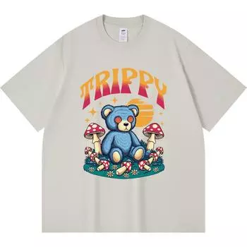Футболка из 100% хлопка плотностью 230 г/м2 с принтом плюшевого мишки, триповых грибов, забавная футболка из чесаного хлопка в стиле Харадзюку XS абрикосовый