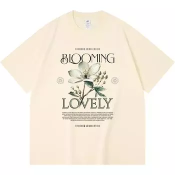 Футболка из 100% хлопка плотностью 230 г/м2 с принтом «Цветущие милые цветы» Футболка из чесаного хлопка в забавном стиле Харадзюку XS абрикосовый