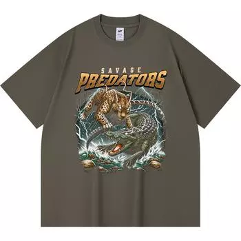 Футболка из 100% хлопка плотностью 230 г/м2 с принтом «Хищники» Футболка из чесаного хлопка в смешном стиле Харадзюку XS абрикосовый