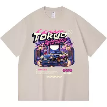 Футболка из 100% хлопка плотностью 230 г/м2 с принтом Tokyo Performance, забавная футболка из чесаного хлопка в стиле Харадзюку XS абрикосовый