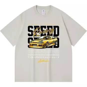 Футболка из 100% хлопка плотностью 230 г/м2 с принтом «Скорость, гонки, дрифт» Футболка из чесаного хлопка в смешном стиле Харадзюку XS абрикосовый