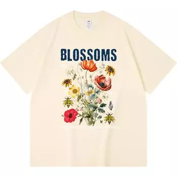 Футболка из 100% хлопка плотностью 230 г/м2 с принтом «Цветы 2» Футболка из чесаного хлопка в смешном стиле Харадзюку XS абрикосовый