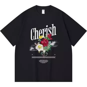 Футболка из 100% хлопка плотностью 230 г/м2 с цветочным принтом в уличном стиле, забавная футболка из чесаного хлопка в стиле Харадзюку XS абрикосовый