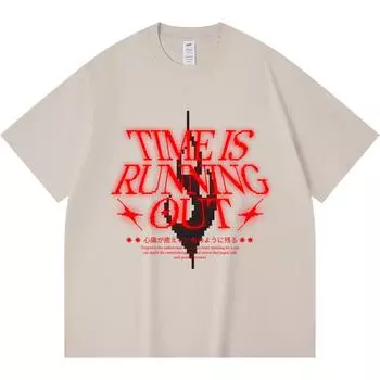Футболка из 100% хлопка плотностью 230 г/м2 Футболка с принтом «Время уходит» Футболка с забавным принтом в стиле Харадзюку из чесаного хлопка XS абрикосовый