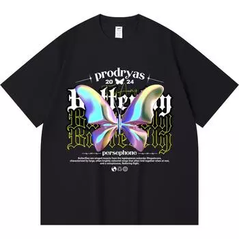 Футболка из 100% хлопка плотностью 230 г/м2 с принтом бабочки в уличном стиле, футболка из чесаного хлопка в смешном стиле Харадзюку XS абрикосовый