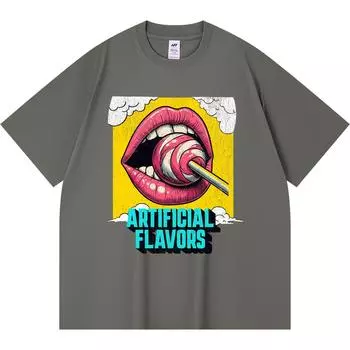 Футболка из 100% хлопка плотностью 230 г/м2 с принтом «Губы с леденцом», футболки в стиле ретро-поп, забавная футболка из чесаного хлопка в стиле Харадзюку XS абрикосовый