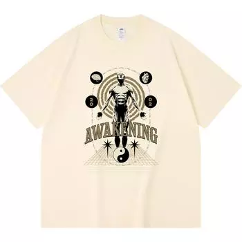 Футболка из 100% хлопка плотностью 230 г/м2 с принтом «Пробуждение» Футболка из чесаного хлопка в смешном стиле Харадзюку XS абрикосовый