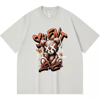 Футболка из 100% хлопка плотностью 230 г/м2 с принтом «Тихая любовь» Футболка из чесаного хлопка в смешном стиле Харадзюку XS абрикосовый