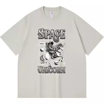 Футболка из 100% хлопка плотностью 230 г/м2 с принтом «Космический единорог» Футболки в забавном стиле Харадзюку Футболка из чесаного хлопка XS абрикосовый