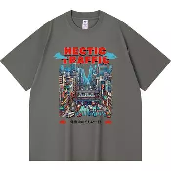 Футболка из 100% хлопка плотностью 230 г/м2 с принтом японского аниме «Беспорядок в городе» Футболки с забавным принтом в стиле Харадзюку из чесаного хлопка XS абрикосовый