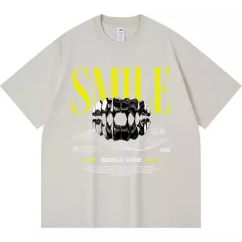 Футболка из 100% хлопка плотностью 230 г/м2 с принтом «Улыбка» в смешном стиле Харадзюку, футболка из чесаного хлопка XS абрикосовый