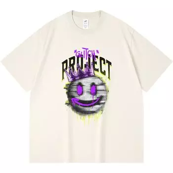 Футболка из 100% хлопка плотностью 230 г/м2 с принтом Glitch Project, забавная футболка из чесаного хлопка в стиле Харадзюку XS абрикосовый