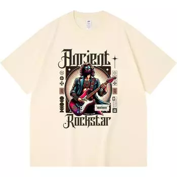 Футболка из 100% хлопка плотностью 230 г/м2 с принтом Ancient Rockstar, забавная футболка из чесаного хлопка в стиле Харадзюку XS абрикосовый