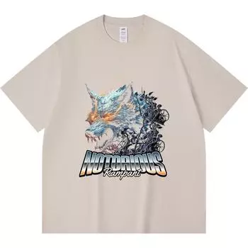 Футболка из 100% хлопка плотностью 230 г/м2 с графическим принтом волка, забавная футболка из чесаного хлопка в стиле Харадзюку XS абрикосовый