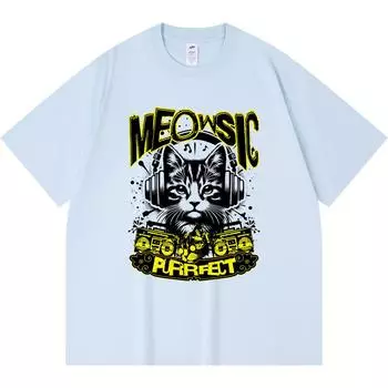 Футболка из 100% хлопка плотностью 230 г/м2 с принтом «Мяу, музыка, мурлыканье» и «идеальная забавная кошачья мелодия с принтом «любовь»» Смешная футболка из чесаного хлопка в стиле Харадзюку XS абрикосовый