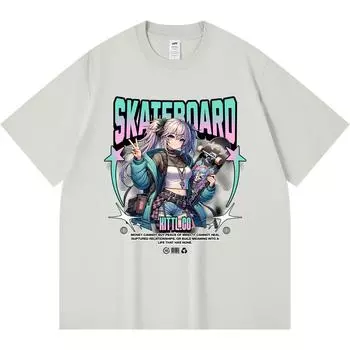 Футболка из 100% хлопка плотностью 230 г/м2 с принтом скейтборда, забавная футболка из чесаного хлопка в стиле Харадзюку XS абрикосовый