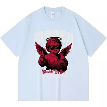 Футболка из 100% хлопка плотностью 230 г/м2 с принтом Money Blessed By God Tees в смешном стиле Harajuku Футболка из чесаного хлопка XS абрикосовый
