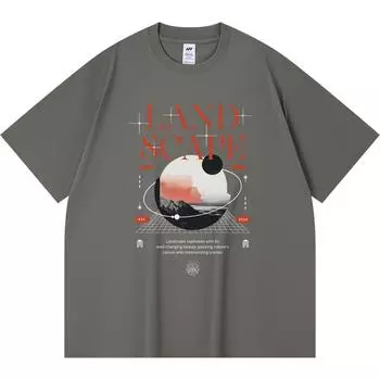 Футболка из 100% хлопка плотностью 230 г/м2 с принтом в виде пейзажа, забавная футболка из чесаного хлопка в стиле Харадзюку XS абрикосовый