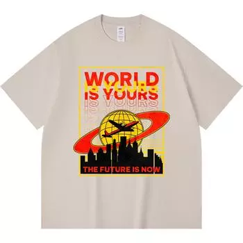 Футболка из 100% хлопка плотностью 230 г/м2 с принтом «Мир твой» в виде самолета Футболки с забавным принтом в стиле Харадзюку из чесаного хлопка XS абрикосовый