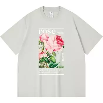 Футболка из 100% хлопка плотностью 230 г/м2 с принтом «Роза» и «Ботанический цветок», забавная футболка из чесаного хлопка в стиле Харадзюку XS абрикосовый