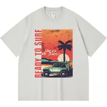 Футболка из 100% хлопка плотностью 230 г/м2 с принтом «Готов к серфингу под закатом» Футболка из чесаного хлопка в смешном стиле Харадзюку XS абрикосовый