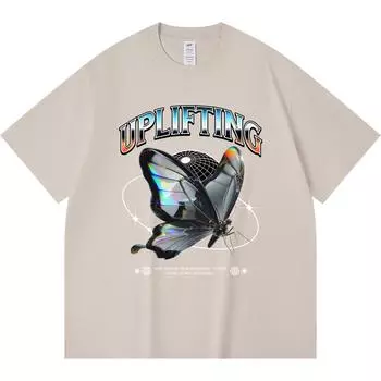 Футболка из 100% хлопка плотностью 230 г/м2, вдохновляющая футболка с принтом хромированной бабочки, забавная футболка из чесаного хлопка в стиле Харадзюку XS абрикосовый