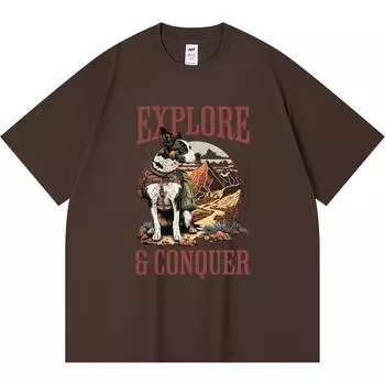 Футболка из 100% хлопка плотностью 230 г/м2 с принтом Explore & Conquer, забавная футболка из чесаного хлопка в стиле Харадзюку XS абрикосовый