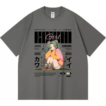 Футболка из 100% хлопка плотностью 230 г/м2 с принтом Kawai Girl, забавная футболка в стиле Харадзюку из чесаного хлопка XS абрикосовый