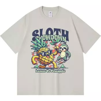 Футболка из 100% хлопка плотностью 230 г/м2 с принтом «Sloth Showdown» в смешном стиле Харадзюку, футболка из чесаного хлопка XS абрикосовый