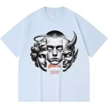 Футболка из 100% хлопка плотностью 230 г/м2 с принтом «Смертные существа» Футболка из чесаного хлопка в смешном стиле Харадзюку XS абрикосовый