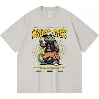 Футболка из 100% хлопка плотностью 230 г/м2, уличная, с принтом хамелеон, забавная футболка из чесаного хлопка в стиле Харадзюку XS абрикосовый