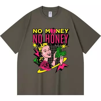 Футболка из 100% хлопка плотностью 230 г/м2 с принтом «No Money, No Honey» в стиле Харадзюку, разноцветные футболки с принтом в стиле ретро, футболка из чесаного хлопка XS абрикосовый