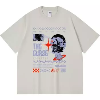 Футболка из 100% хлопка плотностью 230 г/м2 с принтом «Проклятие Вселенной» Футболка из чесаного хлопка в смешном стиле Харадзюку XS абрикосовый