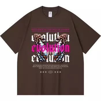 Футболка из 100% хлопка плотностью 230 г/м2 с принтом Evolution Streetwear, забавная футболка из чесаного хлопка в стиле Харадзюку XS абрикосовый
