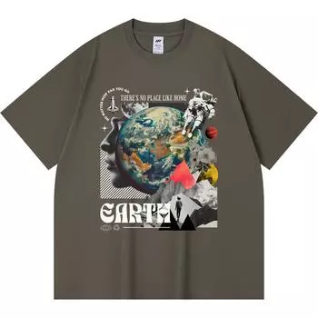 Футболка из 100% хлопка плотностью 230 г/м2 с принтом «Нет места лучше дома, чем Земля» Футболки с забавным принтом в стиле Харадзюку из чесаного хлопка XS абрикосовый