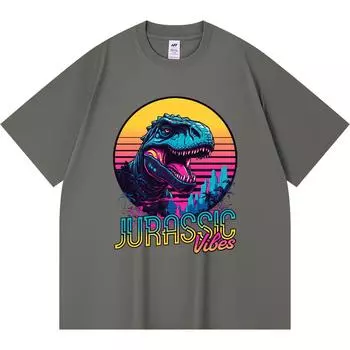 Футболка из 100% хлопка плотностью 230 г/м2 с принтом «Jurassic Electric» Футболки с забавным принтом в стиле Харадзюку из чесаного хлопка XS абрикосовый