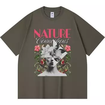 Футболка из 100% хлопка плотностью 230 г/м2 с принтом Nature Connections, забавная футболка из чесаного хлопка в стиле Харадзюку XS абрикосовый